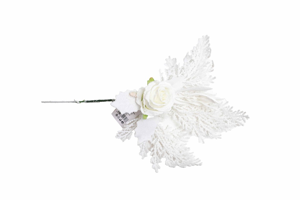 Cành hoa hồng phủ tuyết trắng noel 30cm A2318